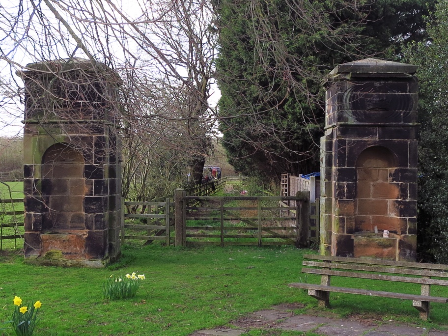 The restored gateposts of Fisherwick Hall